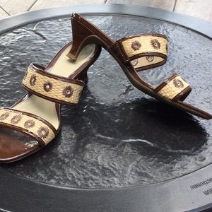 Aresole straw kitten heel sandals